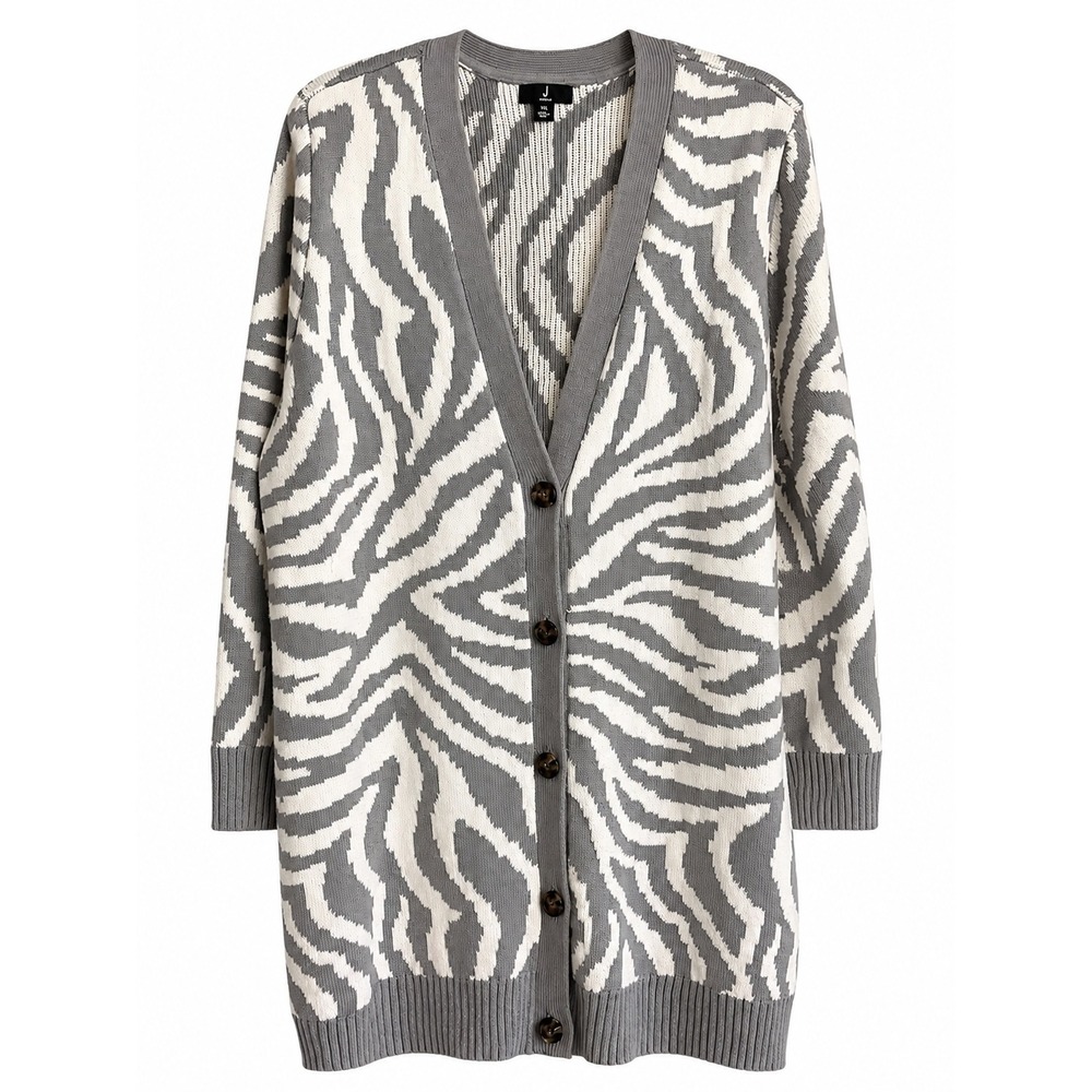 NWOT Jason Wu Zebra Cardigan Sweater XL Gray Ivory Longline Oversized Pockets